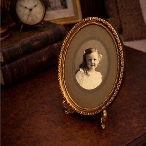 Antique Victorian Oval Brass Picture Frame Ornate Tabletop Photo Frame